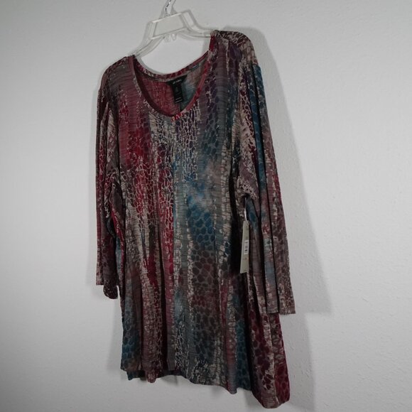 Ali Miles Knit Tunic Top Women's Plus Size 2X Multicolor Loose Fit Burnout - Picture 3 of 10